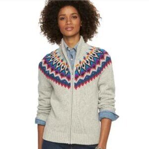 Chaps Fair Isle Full-Zip Mock-neck Sweater Sz Petite M #291T